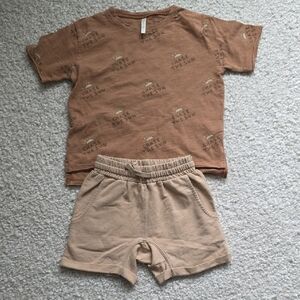 Brown Graphic T-Shirt and Shorts Set